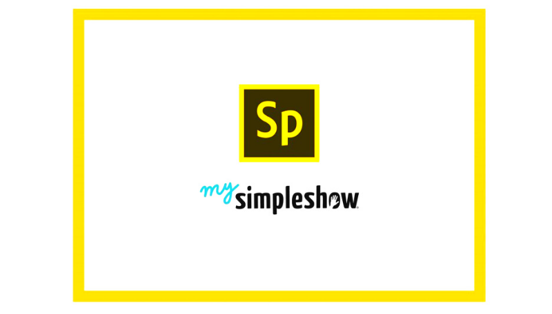 Auf weißem Hintergund ist das Logo: mysimpelshow und das Logo: Adobe Spark Video.
