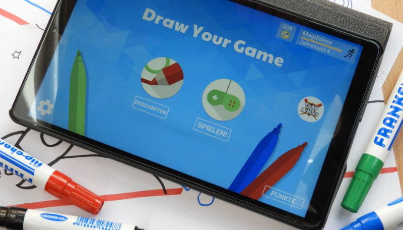 Ein Tablet auf dem die App Draw Your Game geöffnet ist.